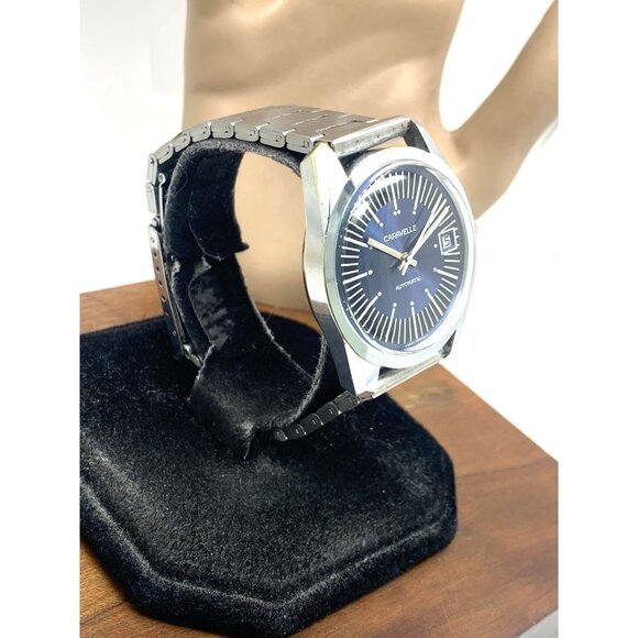 Caravelle Men's Watch 1970'S Vintage Automatic Blue Dial Date Silver Steel 36mm - Picture 14 of 14